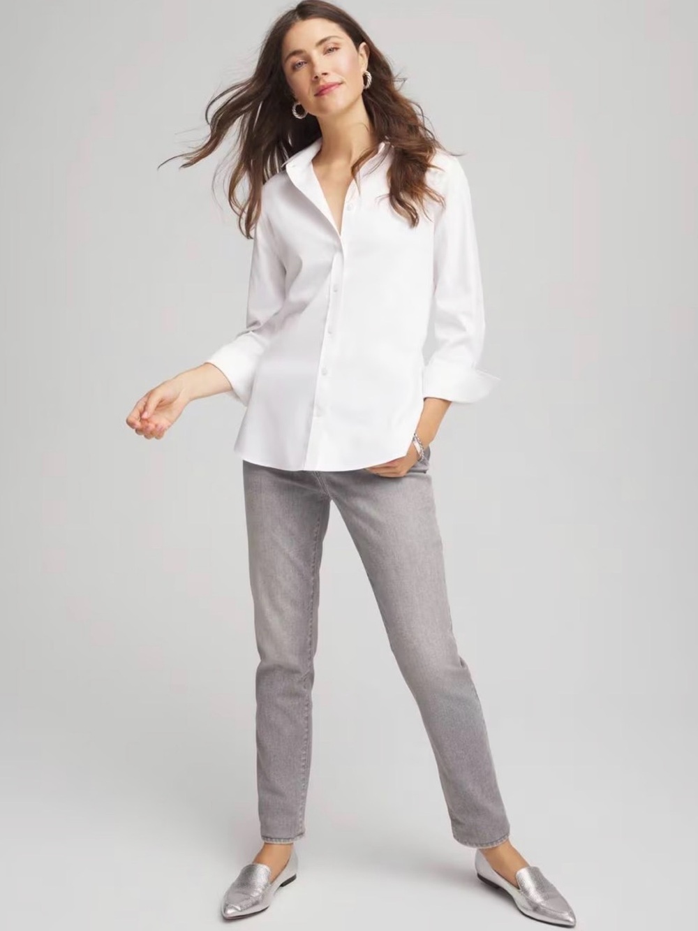 Chico’s Girlfriend Slim Leg Straight Ankle Jean Grey Size 6